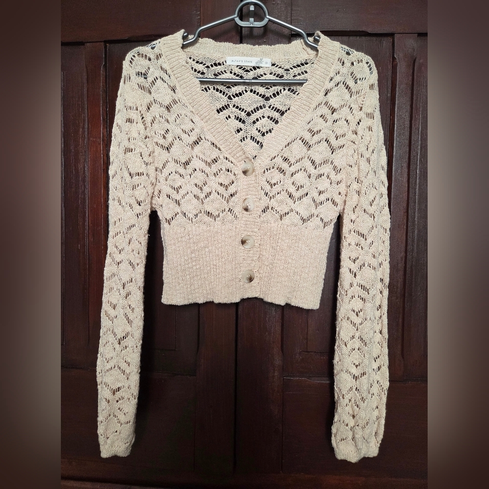 Altar'd State Cropped Cream Button-Up Cardigan